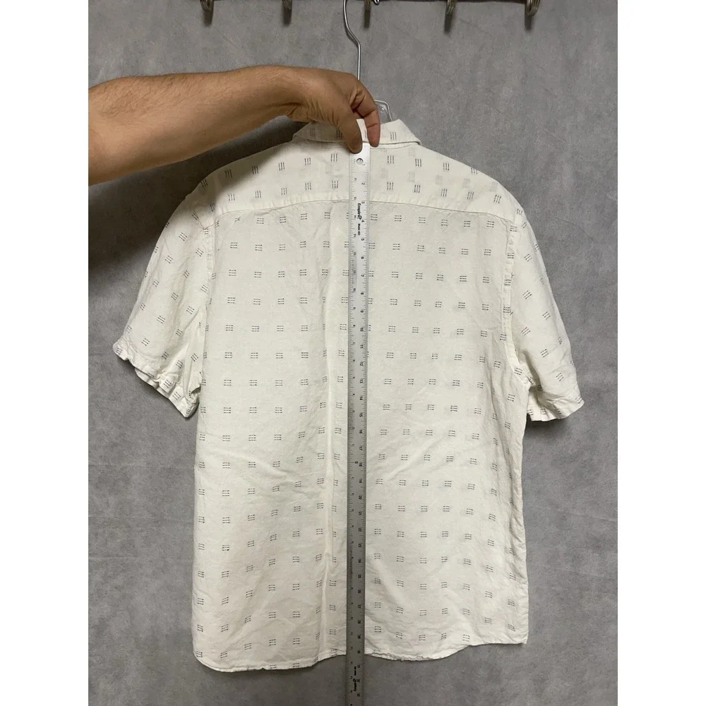 Banana Republic Shirt Men's XL Cream Linen Cotton Button Up Geometric AOP Preppy